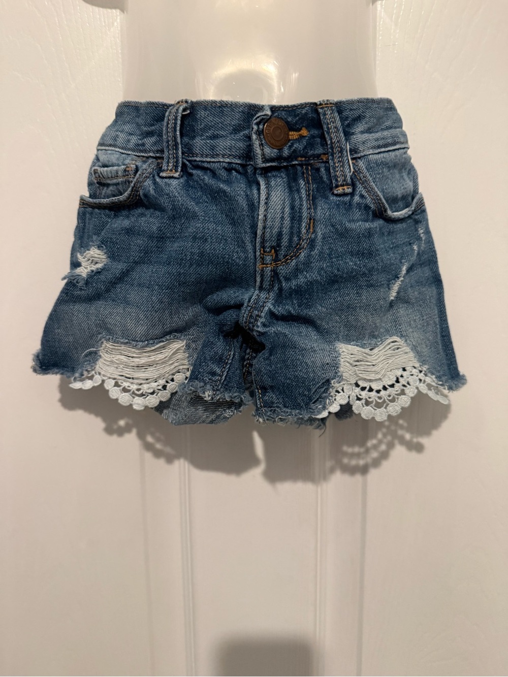 Old Navy Blue Distressed Denim Shorts with Lace Trim